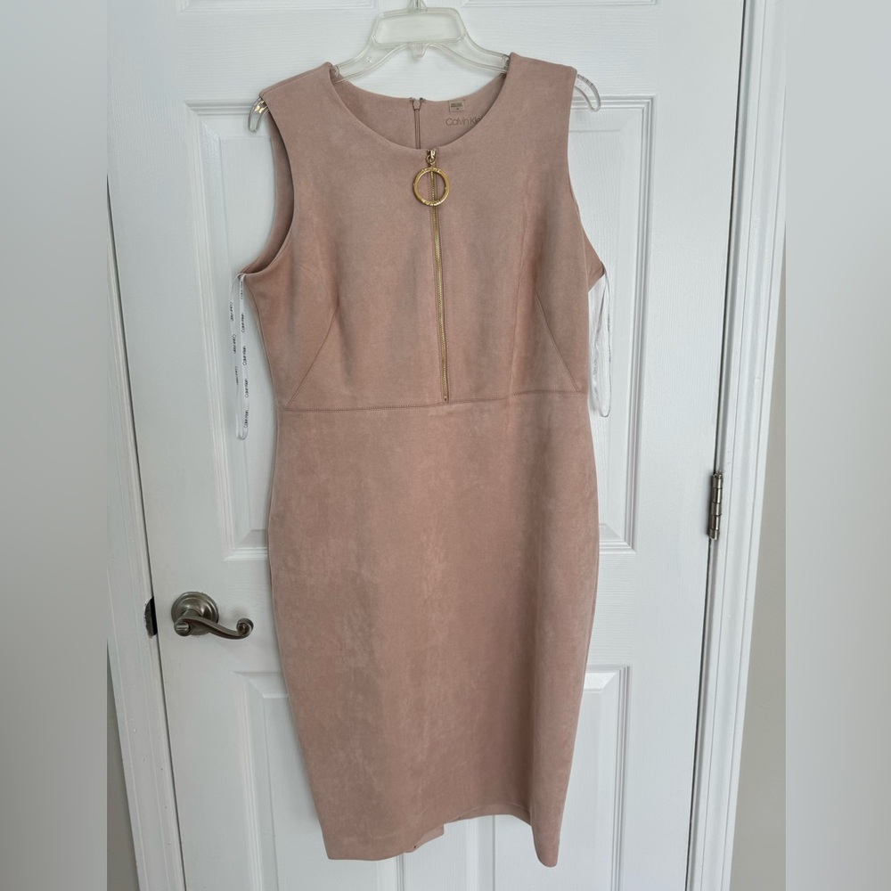 Calvin Klein pink suede sheath sleeveless dress